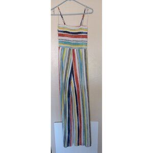 Triple Seven Multi-colored Striped Jumpsuit With Shirred Bodice Size Small